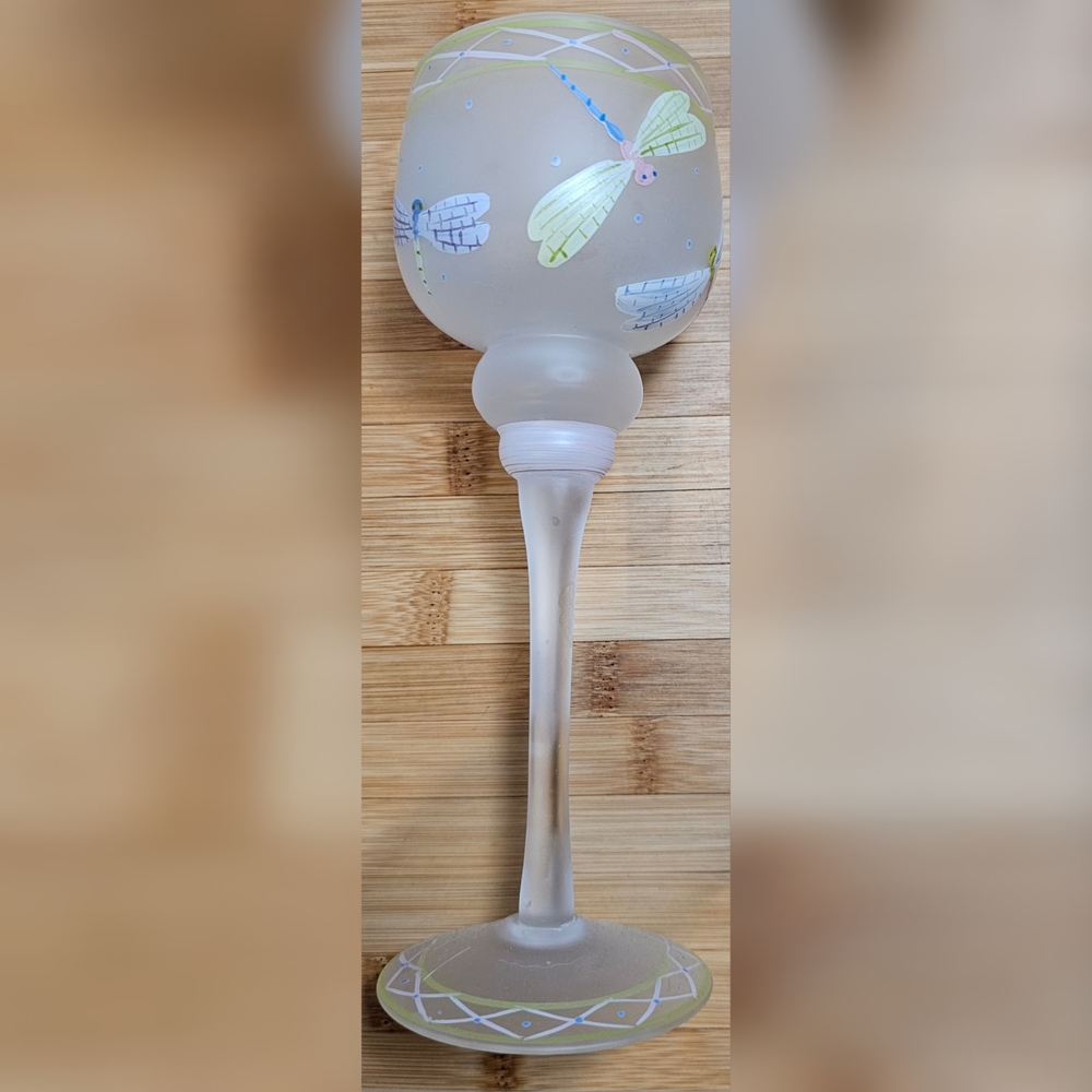 Handpainted Frosted Glass Dragonfly Art Piece